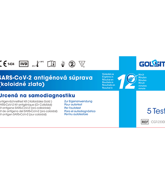SARS-CoV-2 Antigénová súprava /koloidné zlato/ určená na samodiagnostiku, Goldsite CG123005, 5 ks